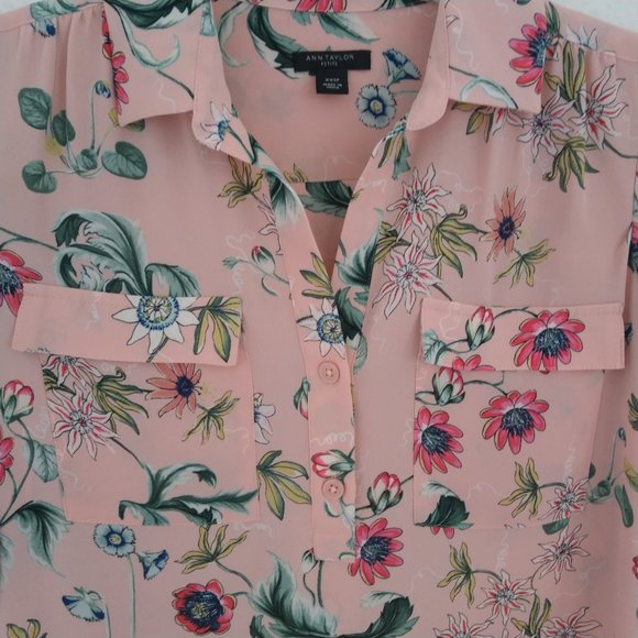 Ann Taylor flower print long sleeve blouse - Picture 3 of 5
